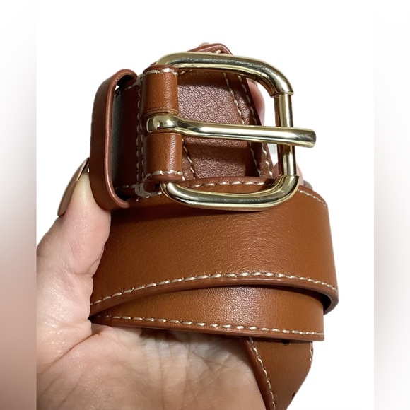 Talbots Womens Genuine Leather Belt Size L Tan Brown Minimalist Workwear Classic - Picture 2 of 16
